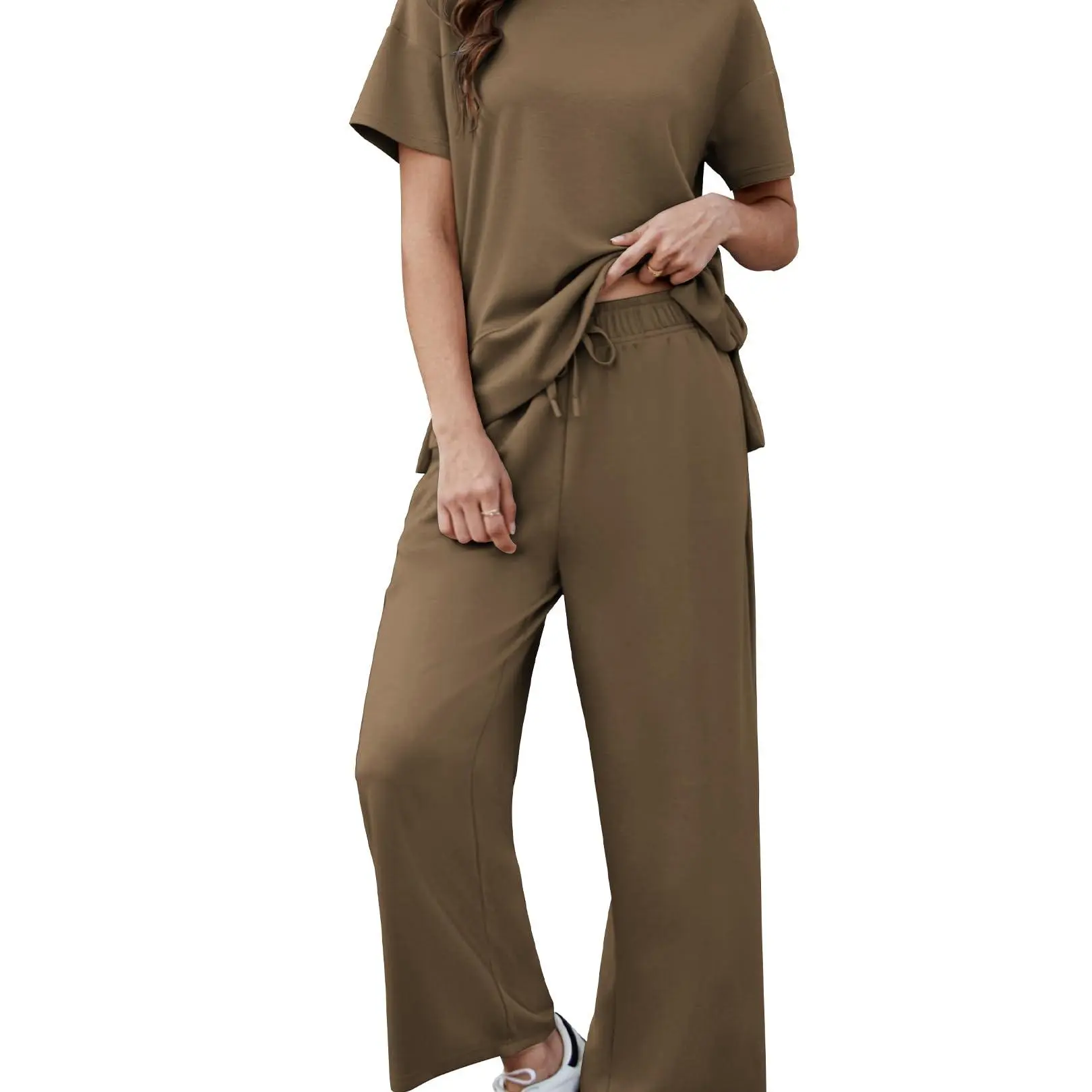 2 Piece Sets for Women Soft Short Sleeve Matching Lounge Set Wide Leg Pants Tracksuit Travel Summe Travel Kitr Outfits 2026 SwimWeek summerwins