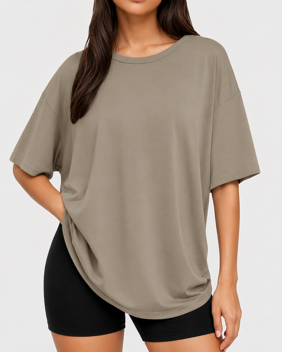 Mocha Taupe oversized tee front view
