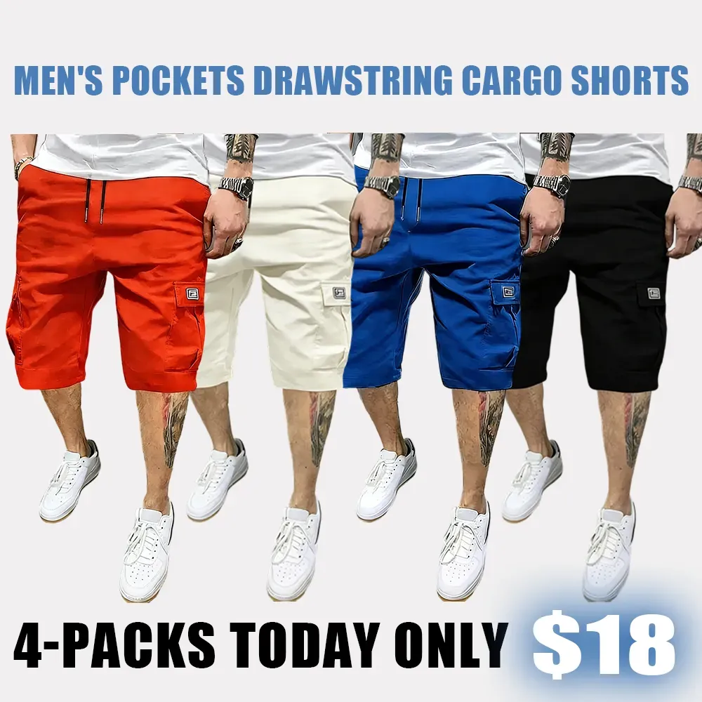 Men's Pockets Drawstring Cargo Shorts