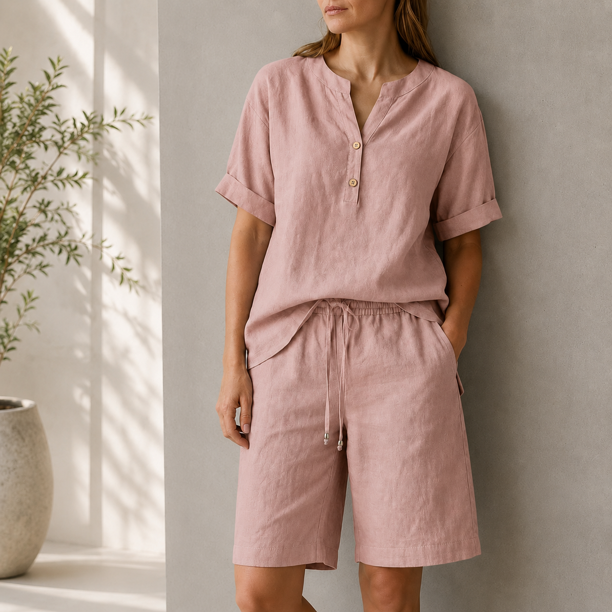 Dusty Rose relaxed top and shorts set