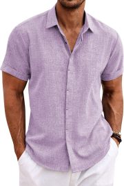 Men's Linen ShirtsShort Sleeve Casual ShirtsButton Down Shirt for MenBeach Summer Wedding Shirt