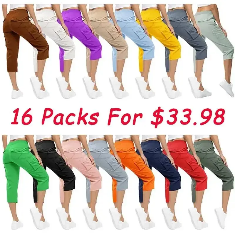 🔥Last day promotion🔥Womens Cargo Capris Lightweight Hiking Pants Shorts Cropped Cotton