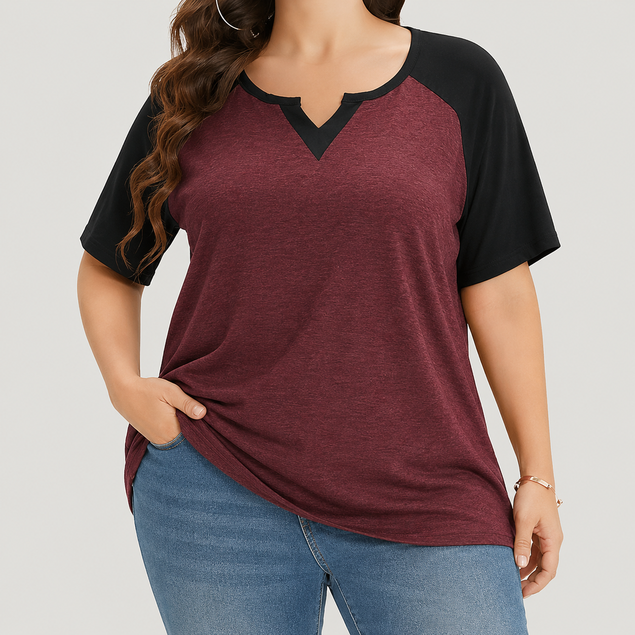 Plus size colorblock raglan tee color option 8