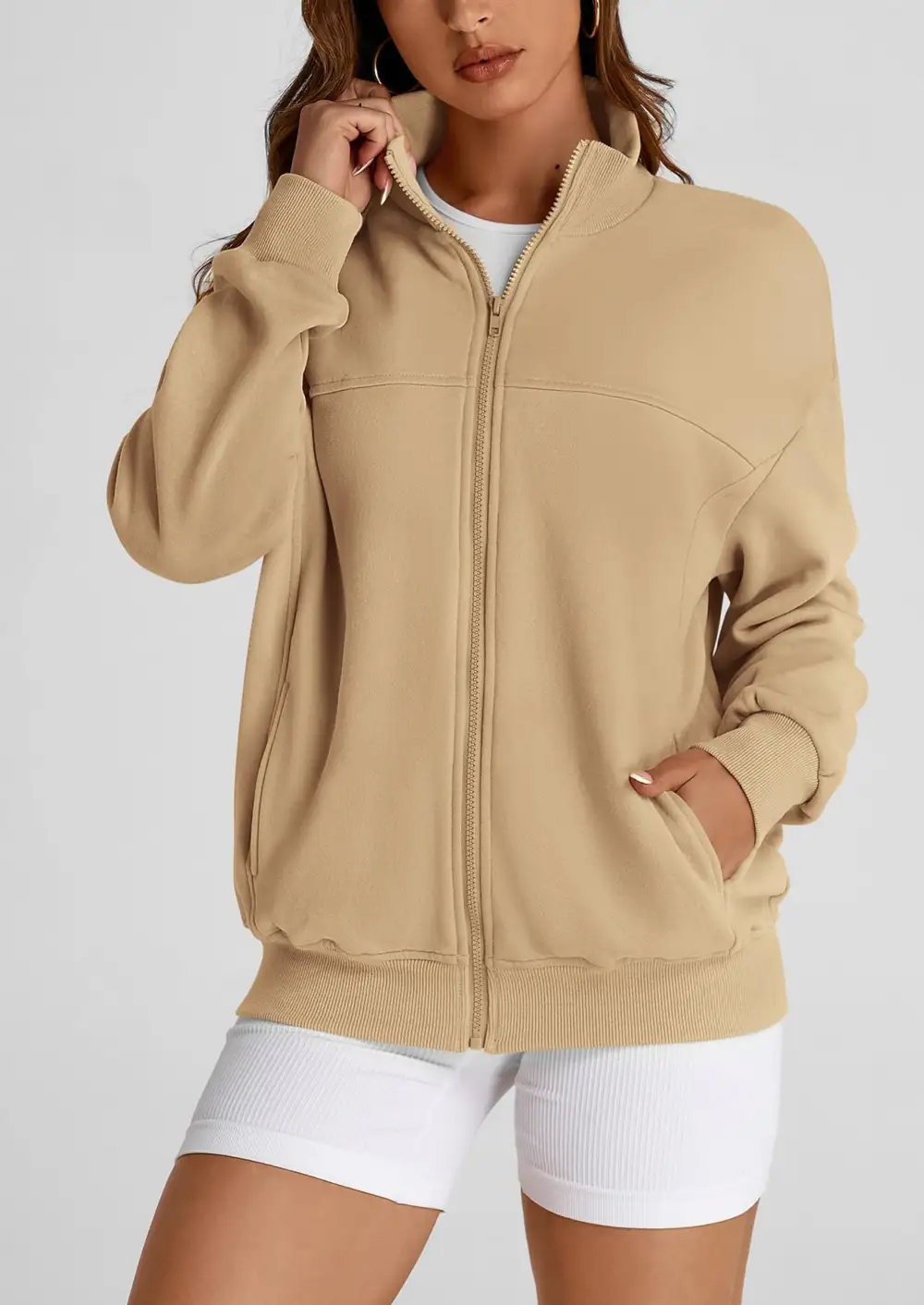 Women's SpringFall Fashion Full Zip Up SweatshirtLong Sleeve Loose Fit TrendyCasual Jacket with Pockets