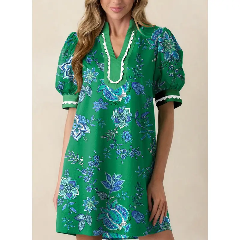 Dokotoo Women's Floral Print V-Neck Mini Dress