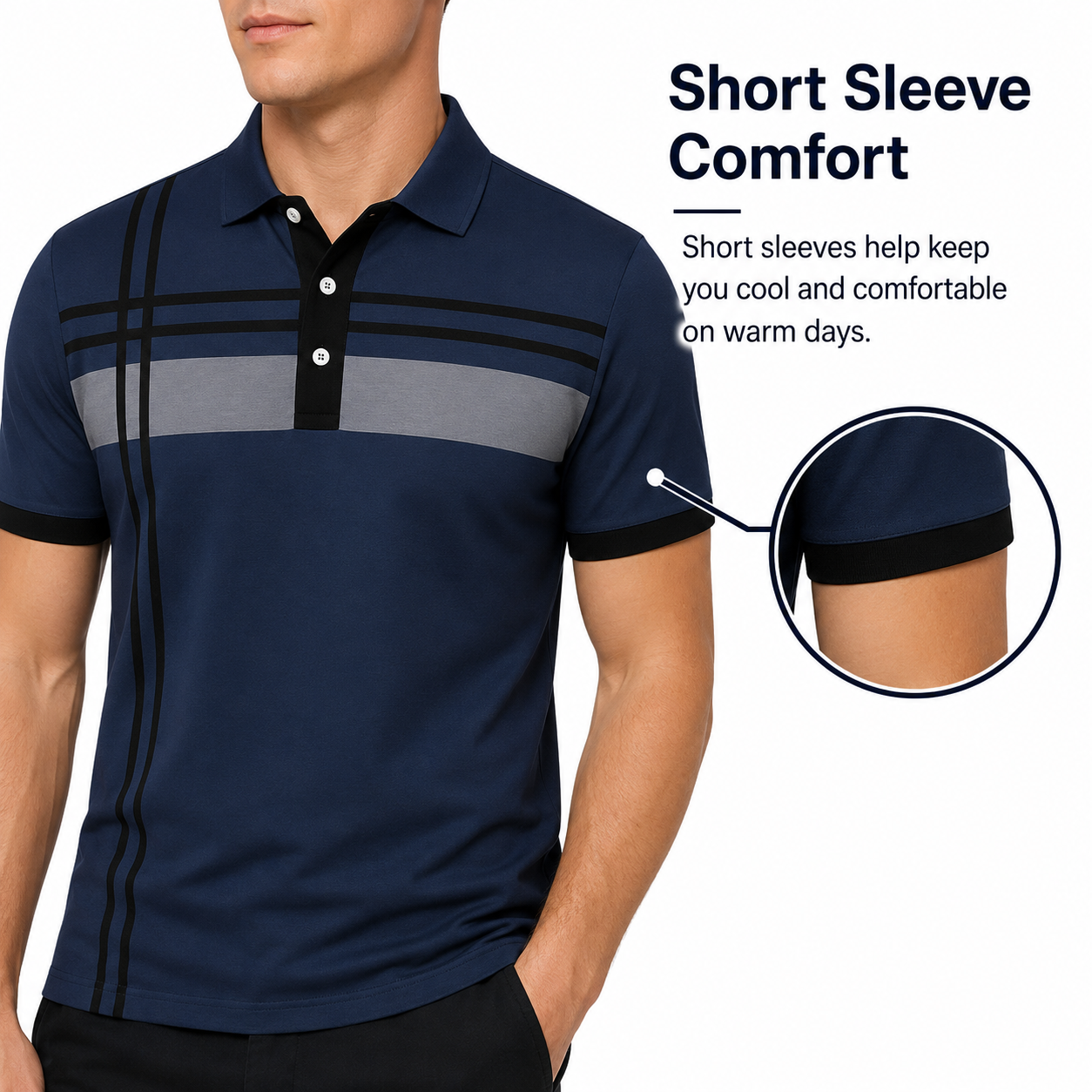 🎉Men's Striped Print Short Sleeve Polo Shirt, Regular Fit Trendy Casual Buttons Collared Top for Summer, Men's Clothes for Daily Wear, Printed Polo Shirts, Summer Polos🔥
