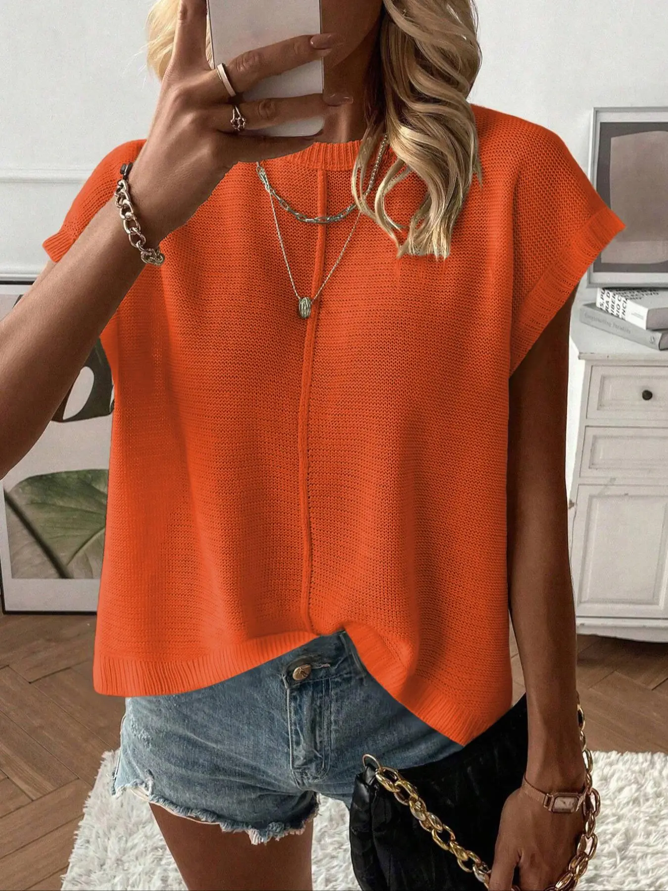 Orange relaxed knit vest