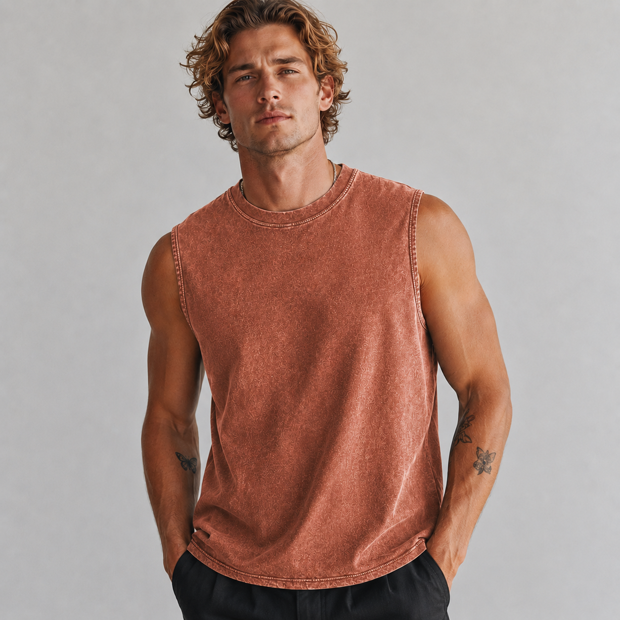 Washed Rust men's sleeveless tank top
