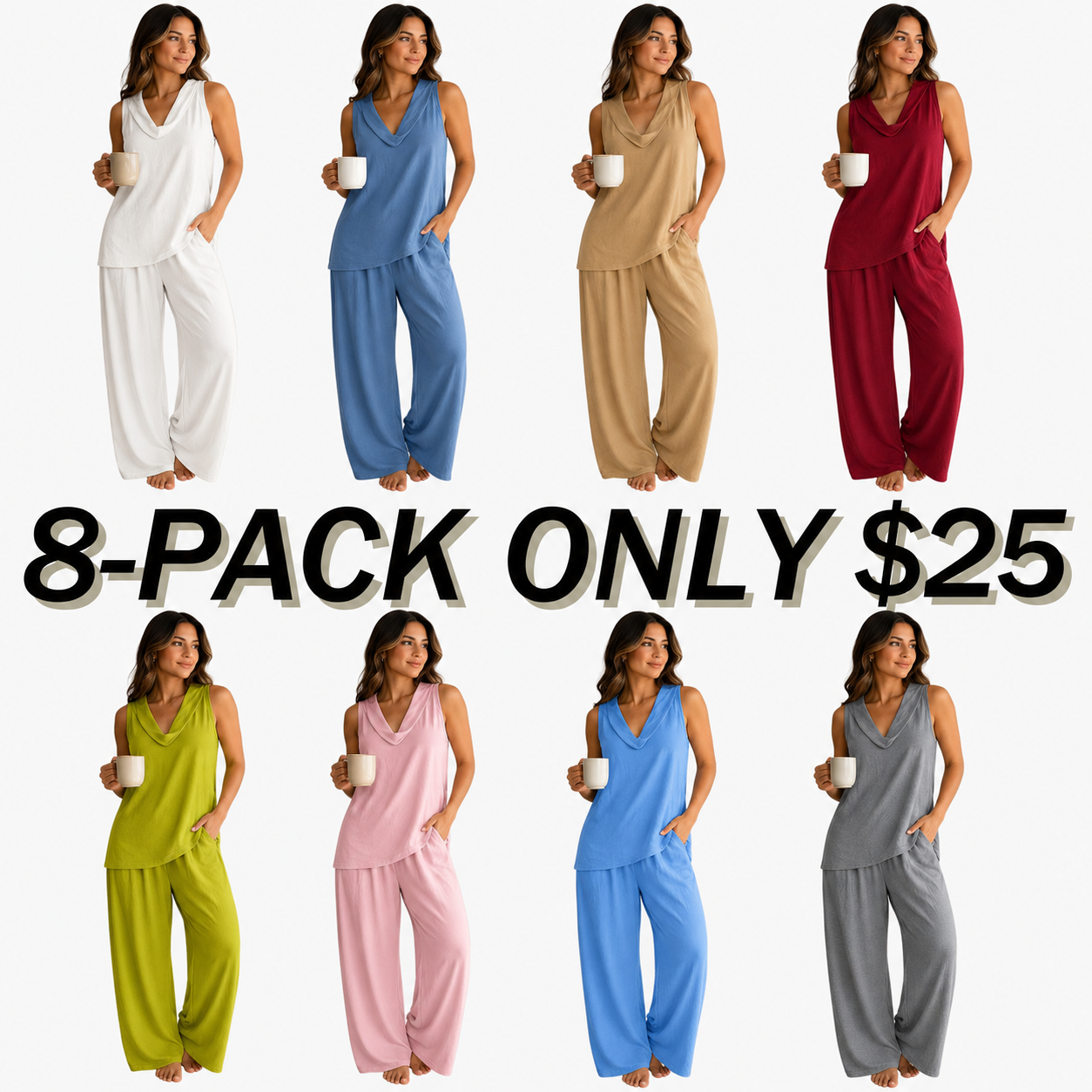 Boho Two Piece Set - Perfect for Beach, Vacation & Brunch Sleeveless Top Wide Leg Pants Set