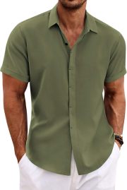 Men's Linen ShirtsShort Sleeve Casual ShirtsButton Down Shirt for MenBeach Summer Wedding Shirt