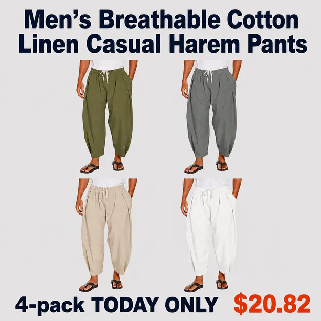 Men's Breathable Cotton Linen Casual Harem Pants
