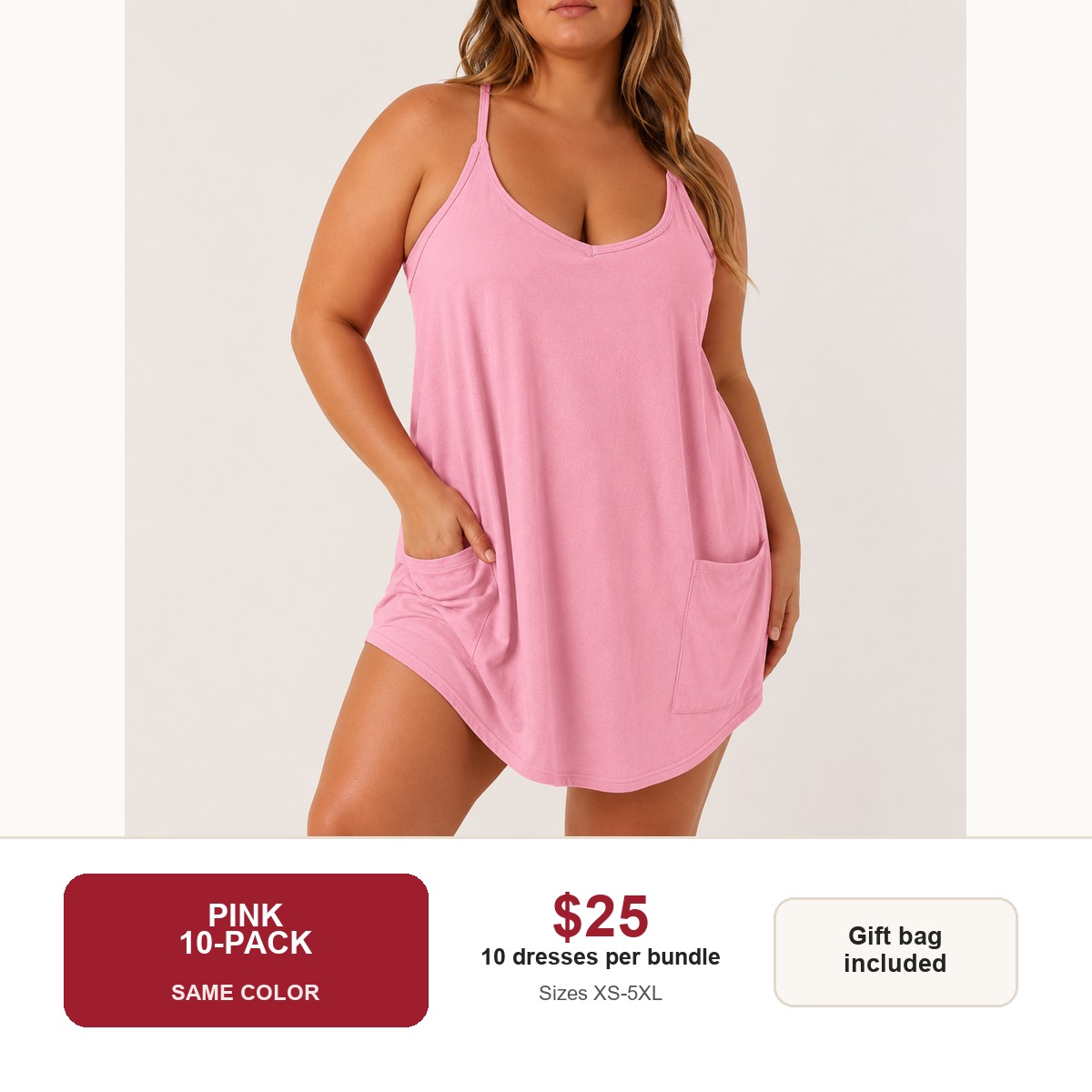 Women's sleeveless athletic dress - Pink 10-Pack