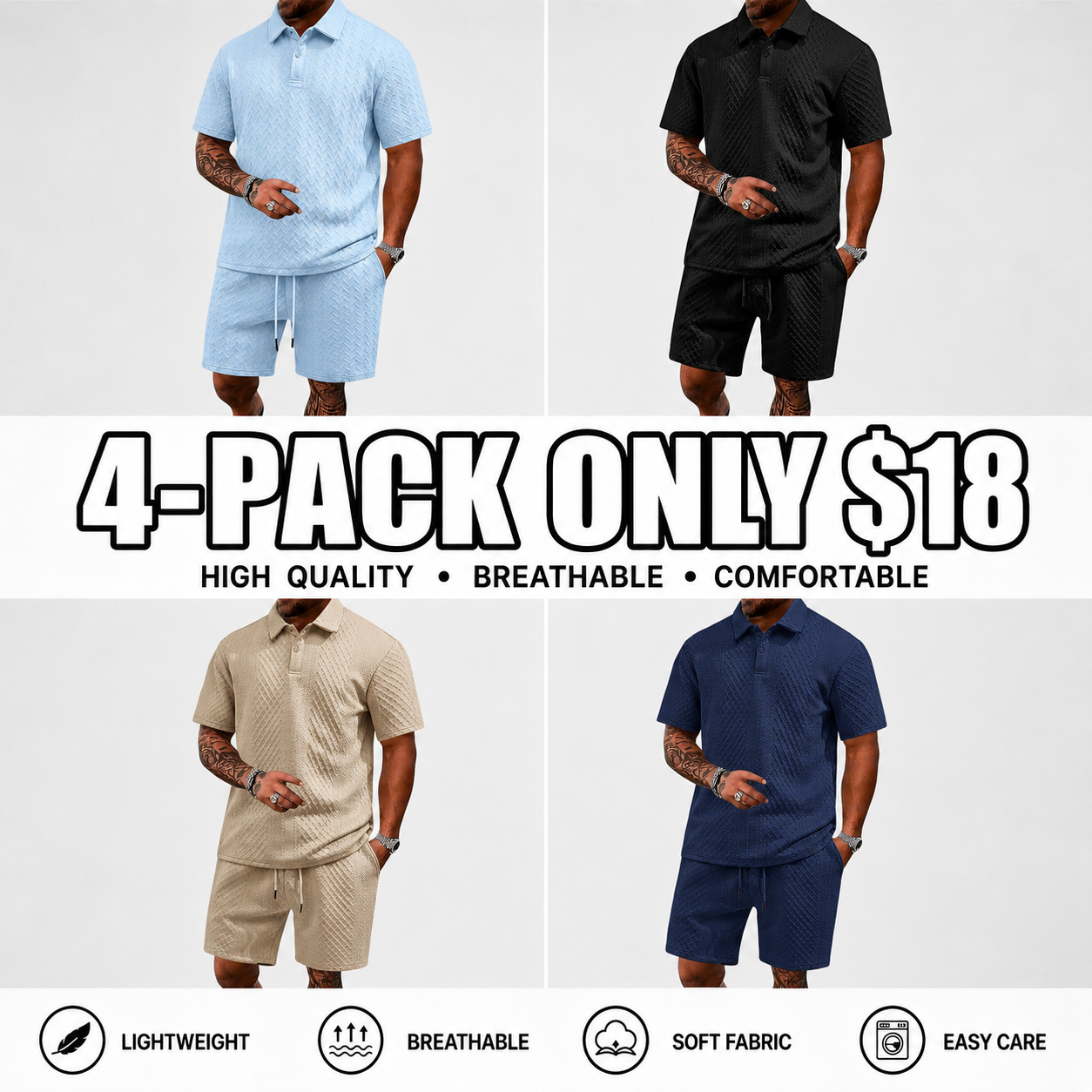Men's 2 Pieces Outfits Casual Polo Shirt and Shorts Set