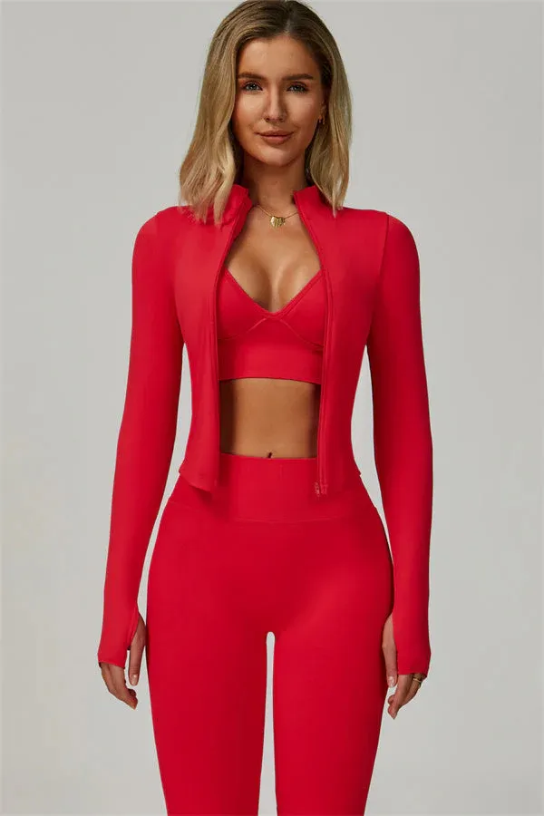 ⏰Limited-Time Sale💥Women's Solid Criss Cross Crop Tank Top & High Waist Leggings & Zip Up Crop Jacket Tracksuit Set