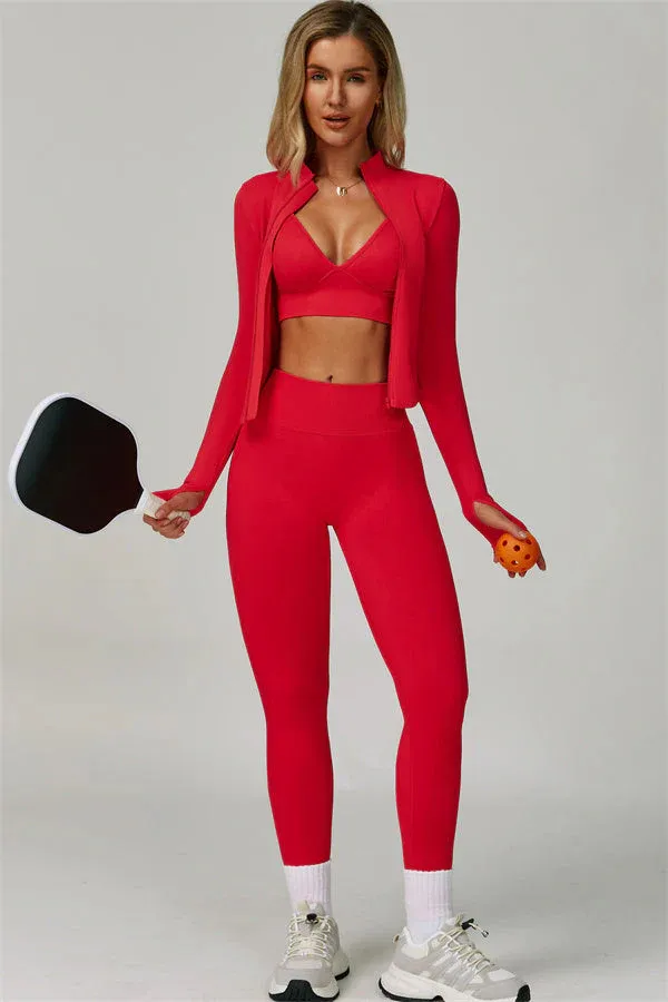 ⏰Limited-Time Sale💥Women's Solid Criss Cross Crop Tank Top & High Waist Leggings & Zip Up Crop Jacket Tracksuit Set