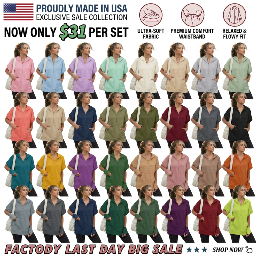 Show Now 12-PACK ONLY $21.9 Womens Oversized Half Zip Hoodies Short Sleeve Casual Sweatshirts