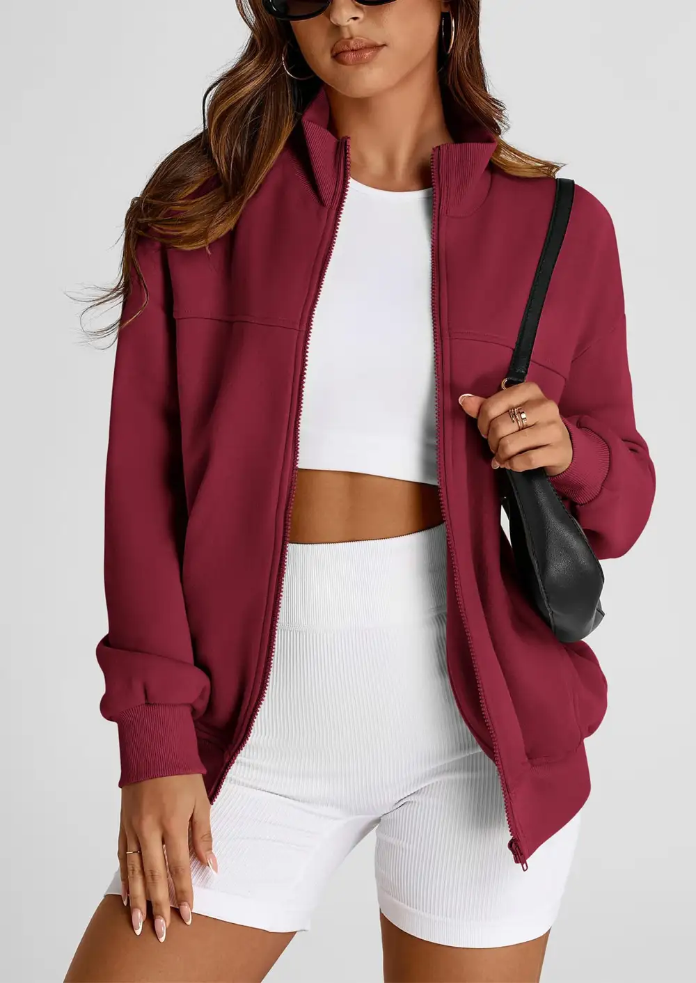 Women's SpringFall Fashion Full Zip Up SweatshirtLong Sleeve Loose Fit TrendyCasual Jacket with Pockets