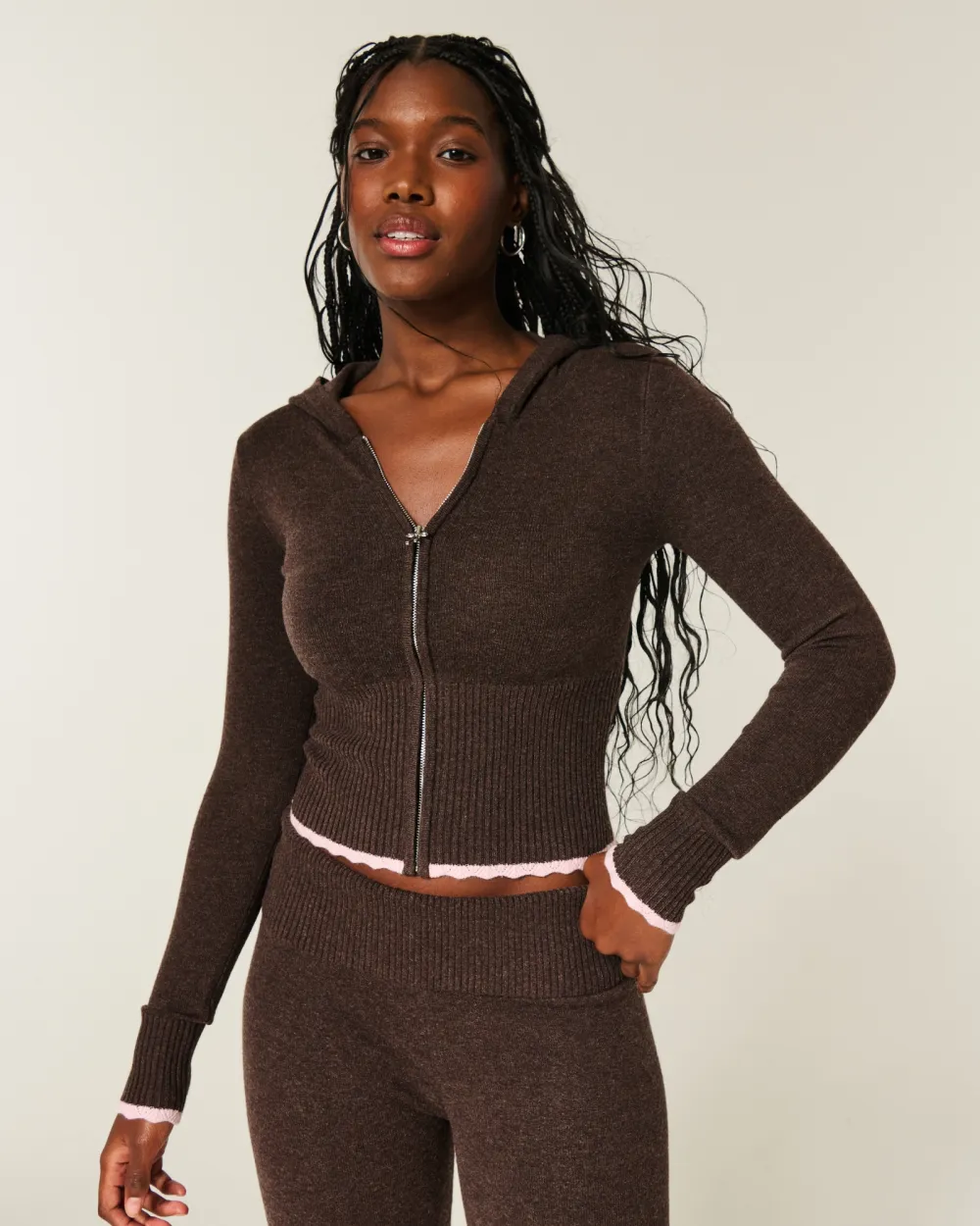 Cable-Knit Zip-Up Hoodie Sweater
