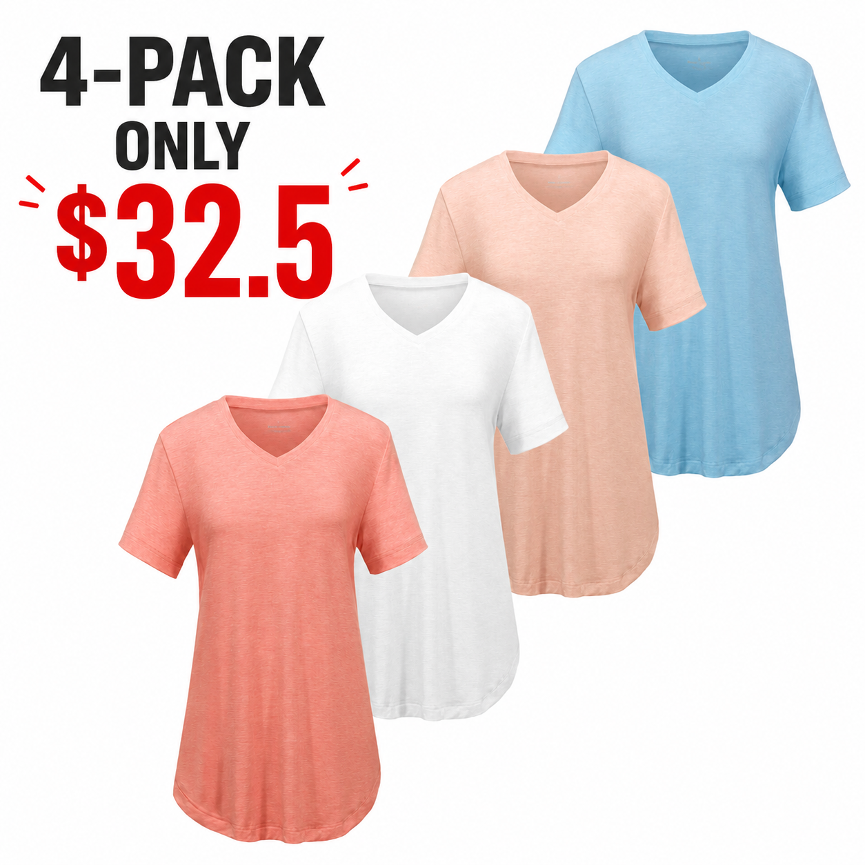 4-Pack V Neck T Shirts for Women Short Sleeve Shirts Basic Casual Tees Loose Fit Plus Size Tops Plain Summer Clothes Minimalist