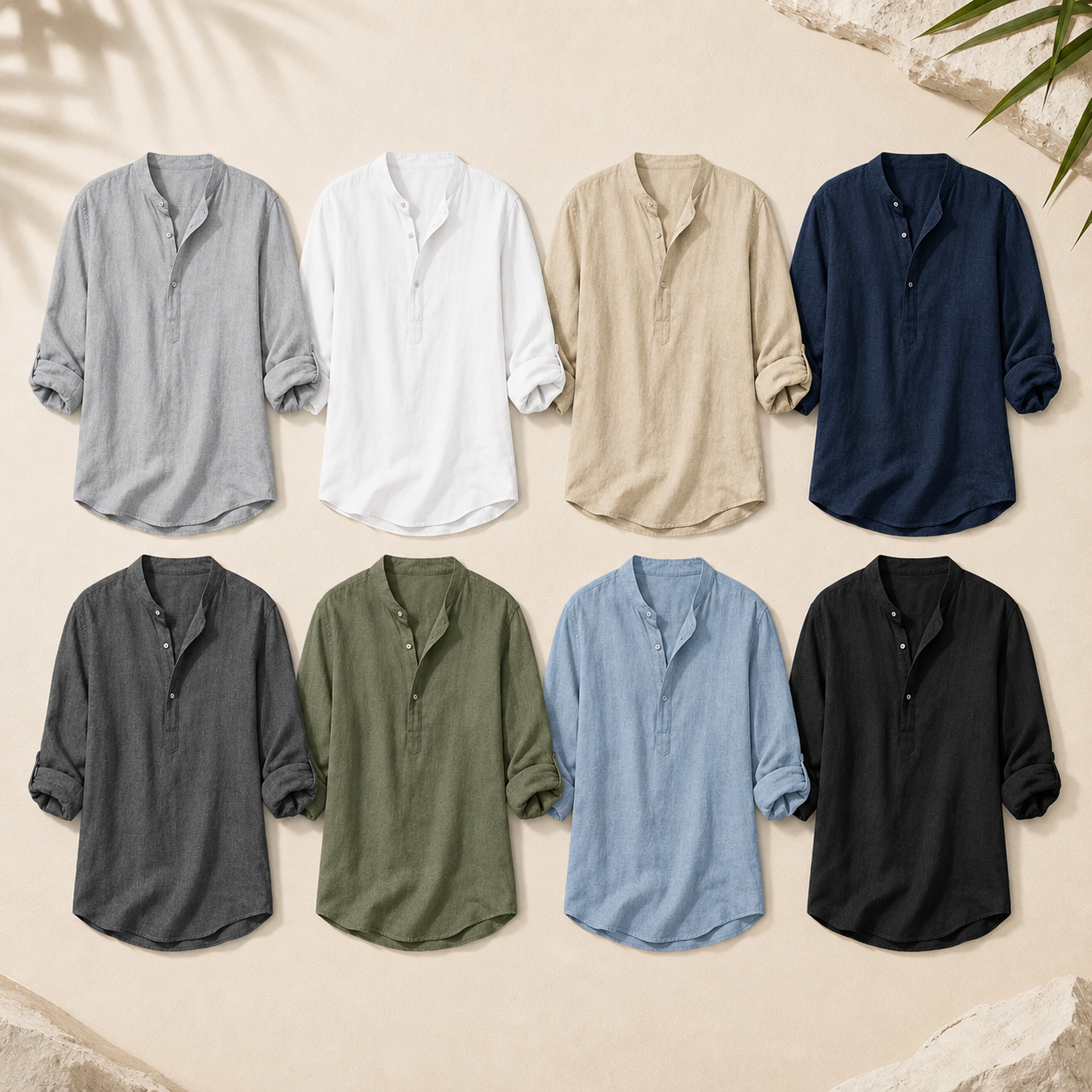 Men's Textured Band Collar Pullover Shirt Pack