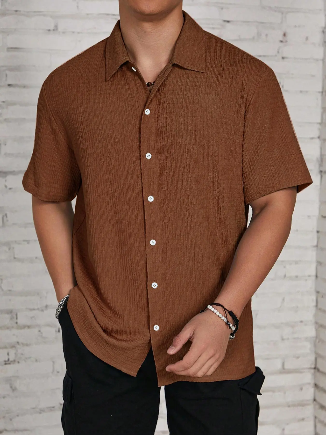 Men's Casual Textured Button Down Shirt - Summer Fit