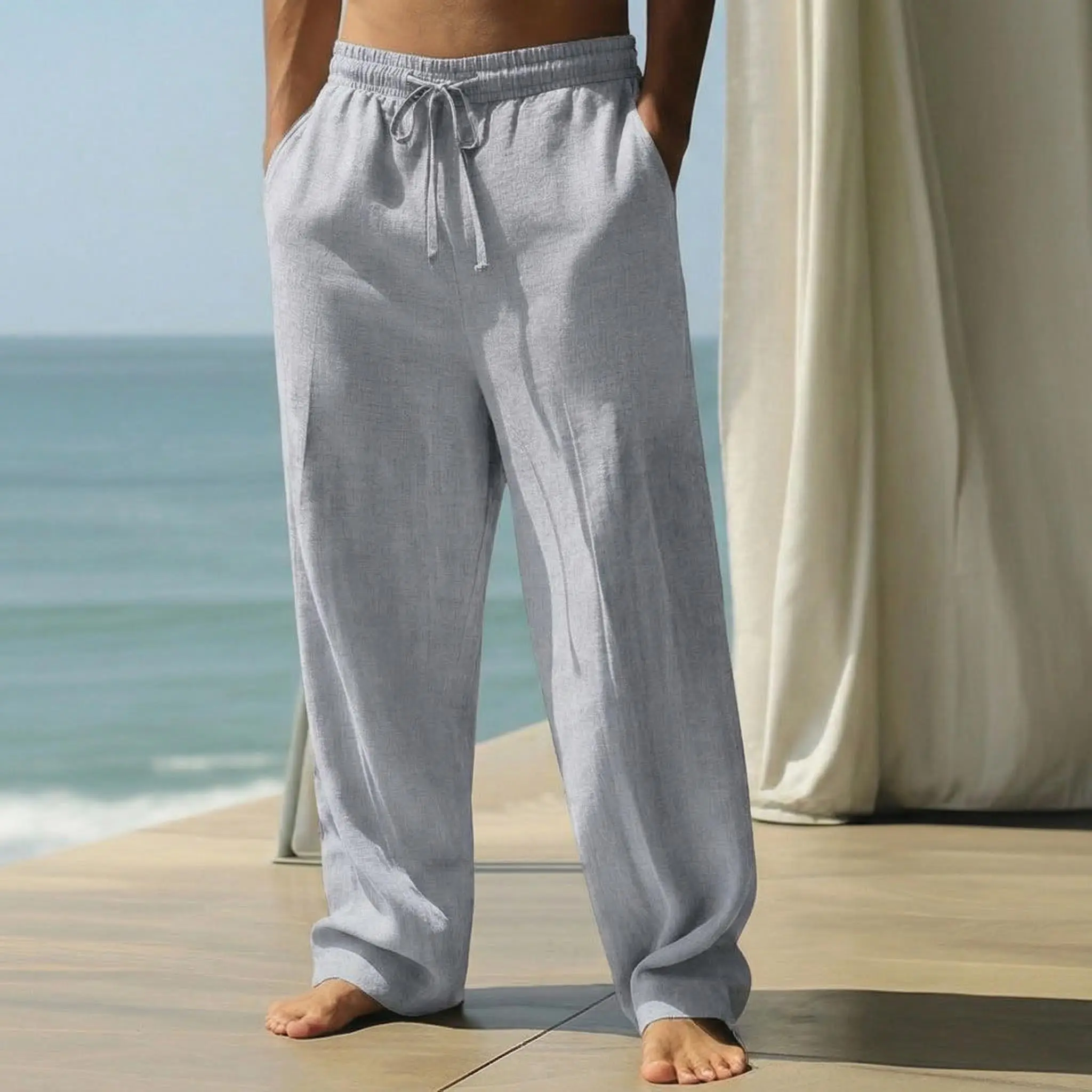 Comfortable Lyocell Linen Trousers，Men’s Casual Straight-Leg Pants, Summer 2026 New Arrival — Loose Fit, Breathable, Drapey Long Pants for Outdoor Walking, Camping, and Vacation; Cool, Soft