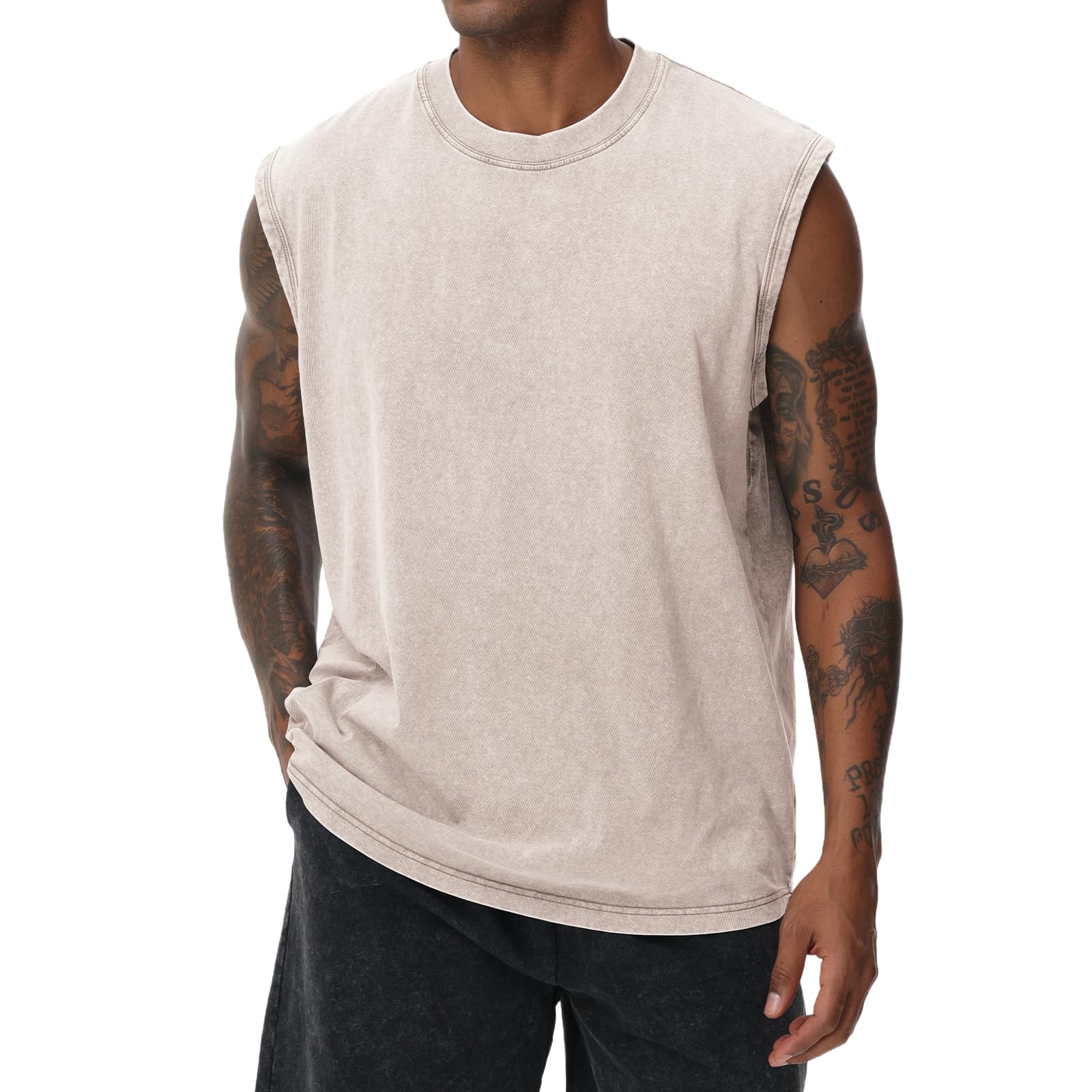 Unisex Cotton Workout Tank Tops Sleeveless Acid Wash Tshirts