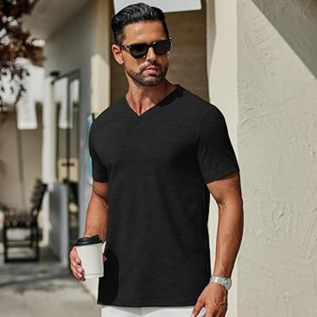 Men's Performance V-Neck Tee – Stretchy, Moisture-Wicking & Quick-Dry Comfort