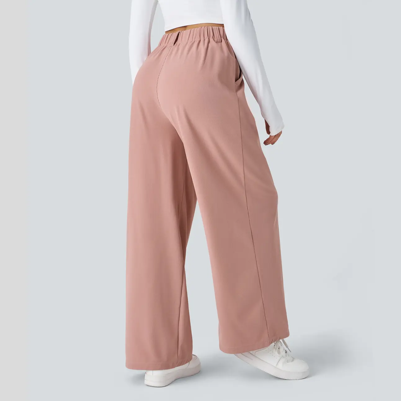 High Waisted Pocket Wide Leg Waffle Work Pants