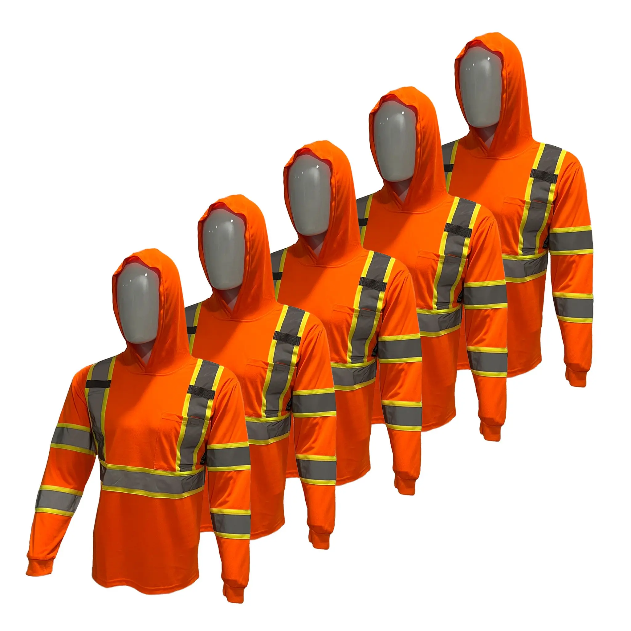 5 PACK SHIRT High Visibility Hoodie Long Sleeve Safety Shirt with hoodie Polyester Birdeye Mesh in various color