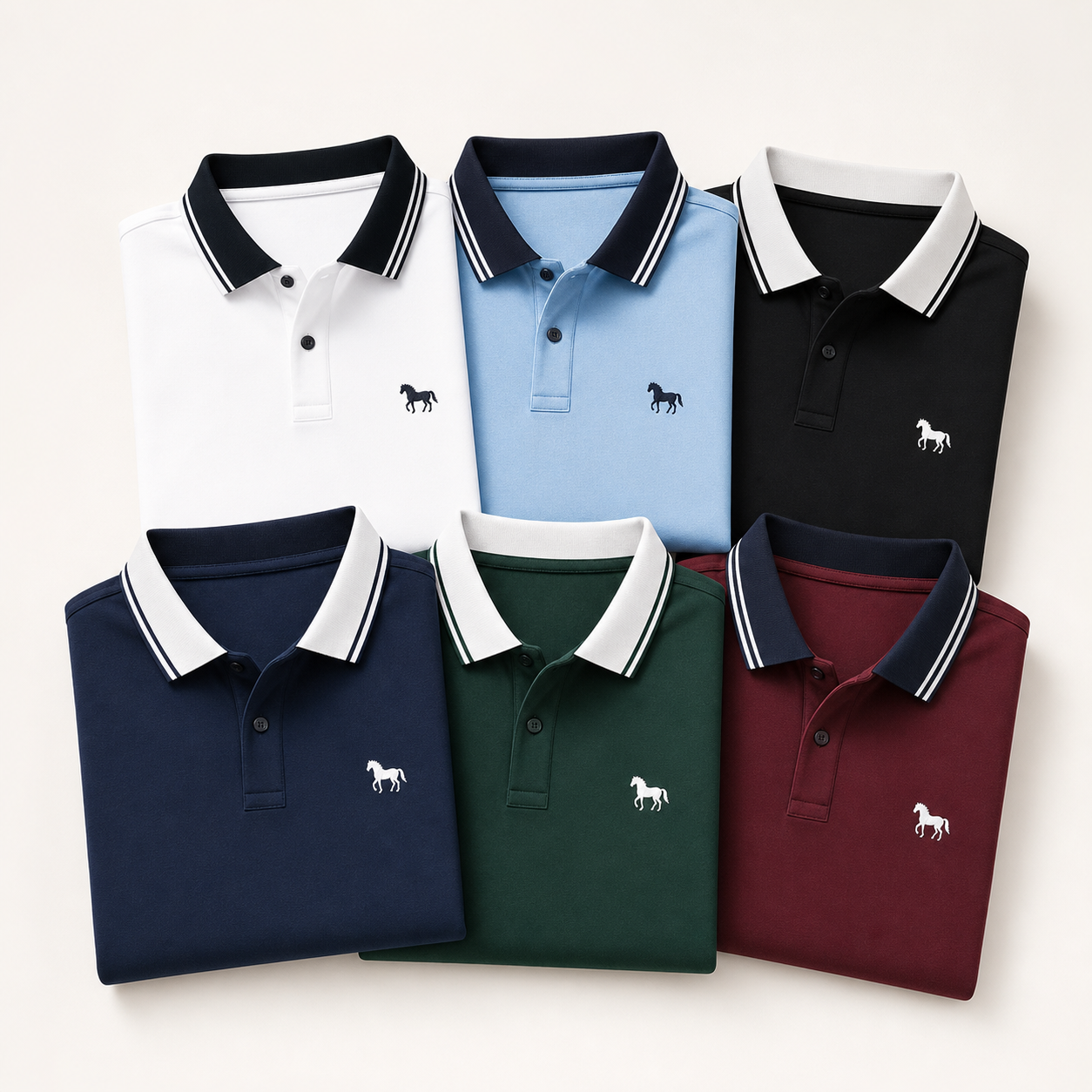 AI generated 6-pack contrast collar polo shirt set