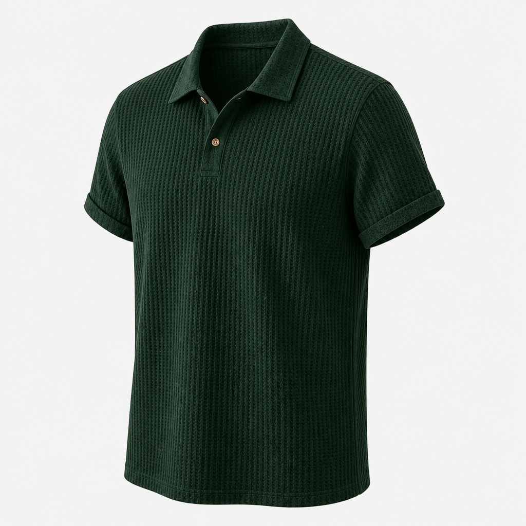 Men waffle textured short sleeve polo angled product image
