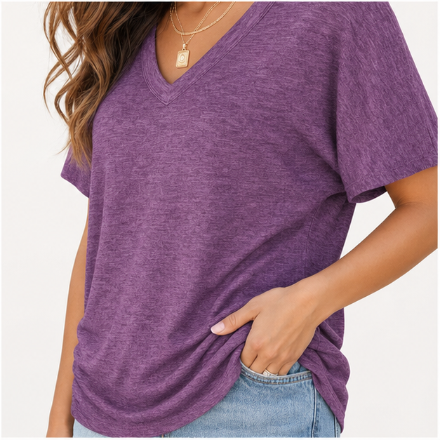 V-neck dolman sleeve top heather jersey fabric neckline detail gallery image