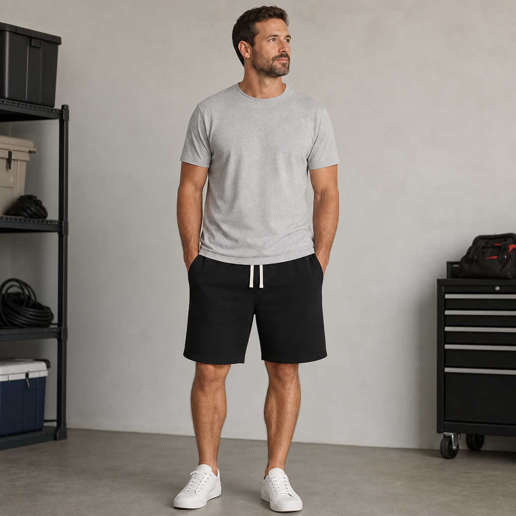 Men plain cotton-blend drawstring sweat shorts lifestyle image