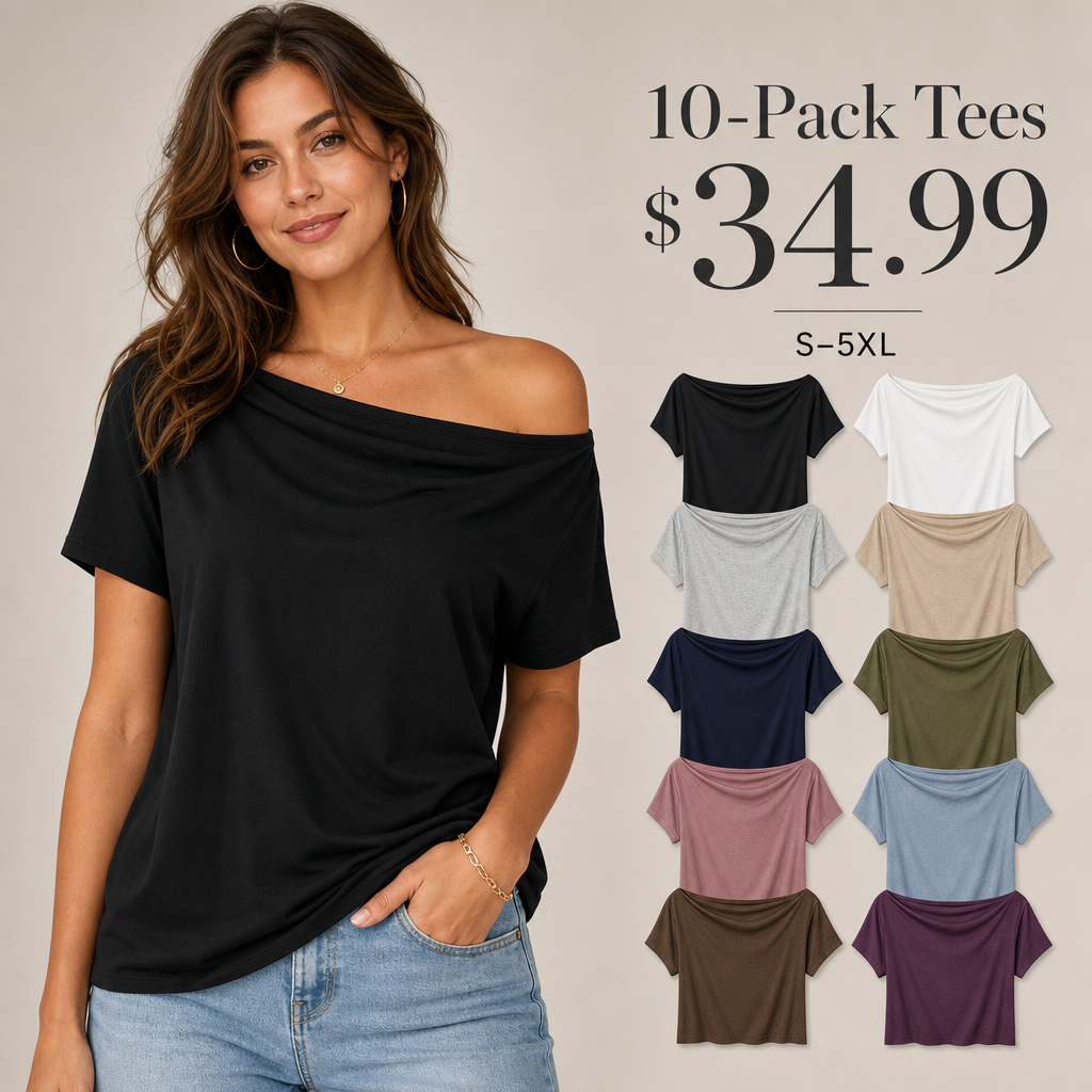 10-Pack off shoulder tees $34.99 promotional image