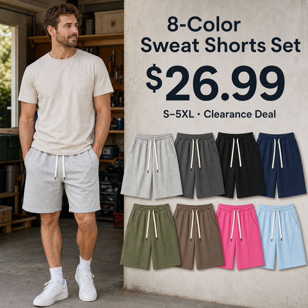 8-Color Sweat Shorts Set $26.99 clearance promotional image