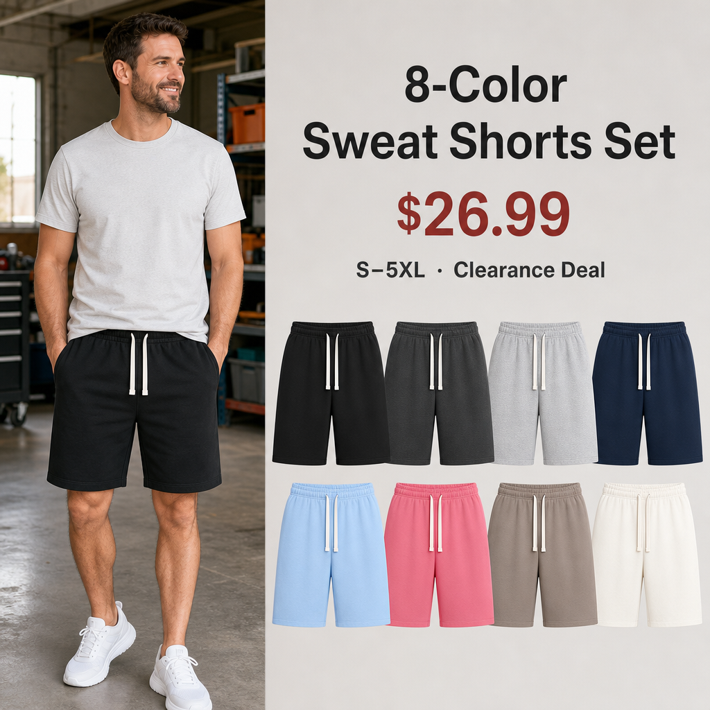 8-Color Plain Sweat Shorts Set $26.99 clearance promotional image