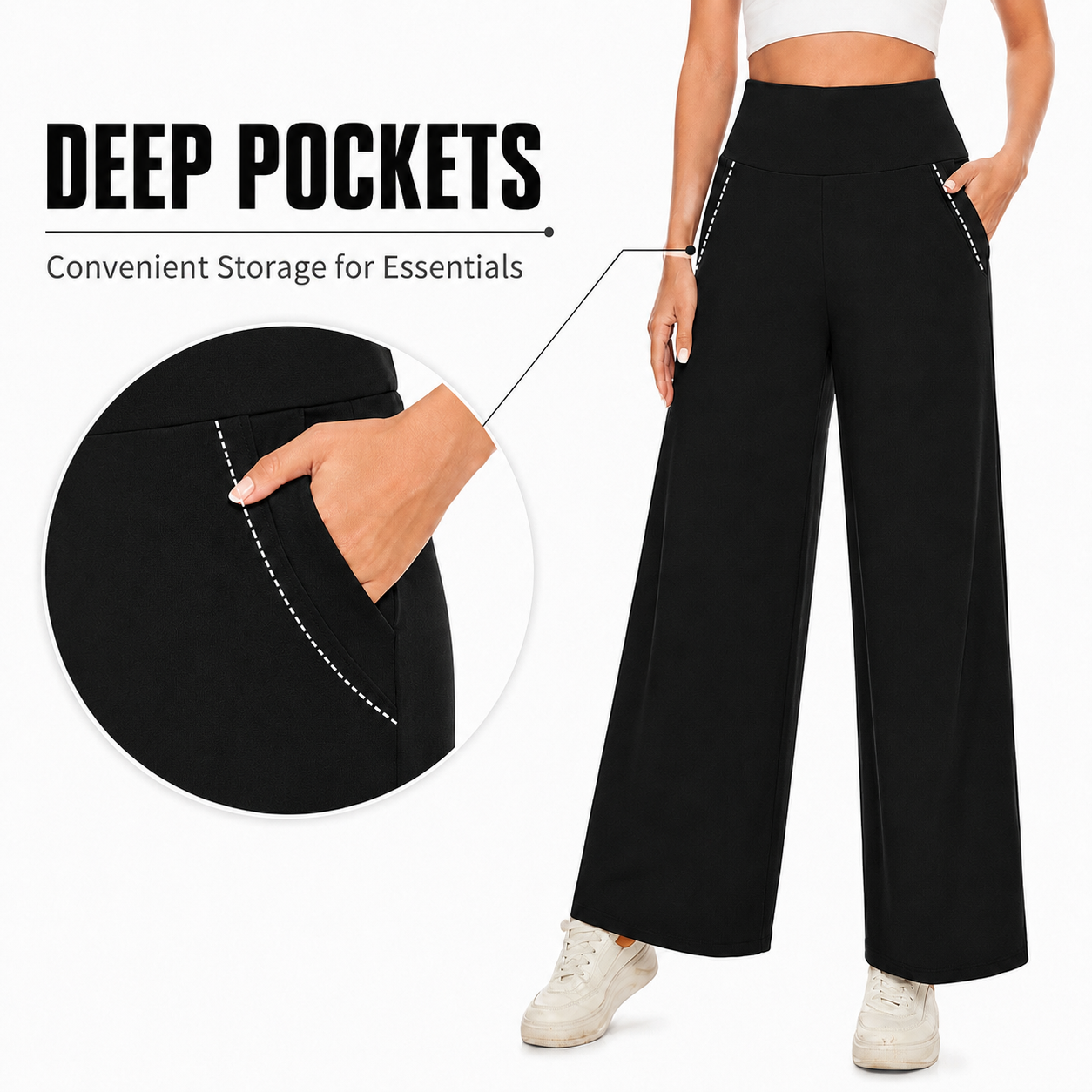 Limited Deal 8-Pack Women's High-Waisted Wide Leg Stretch Pants with Deep Pockets