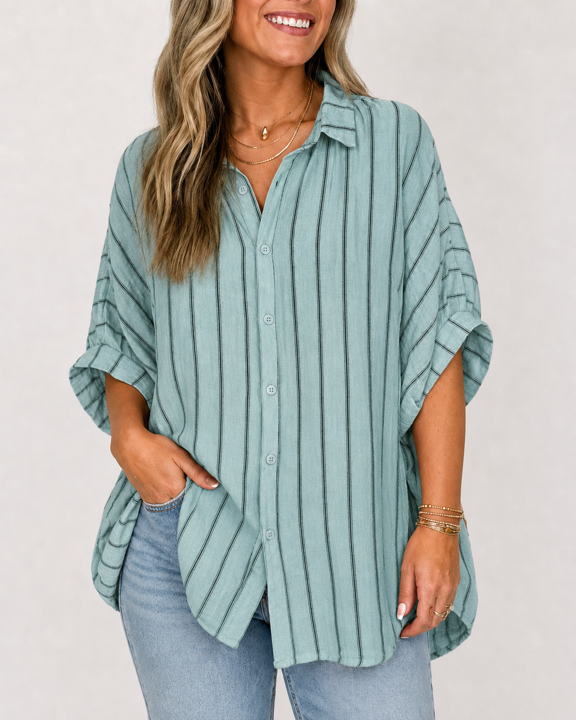 Dusty Teal Stripe front view
