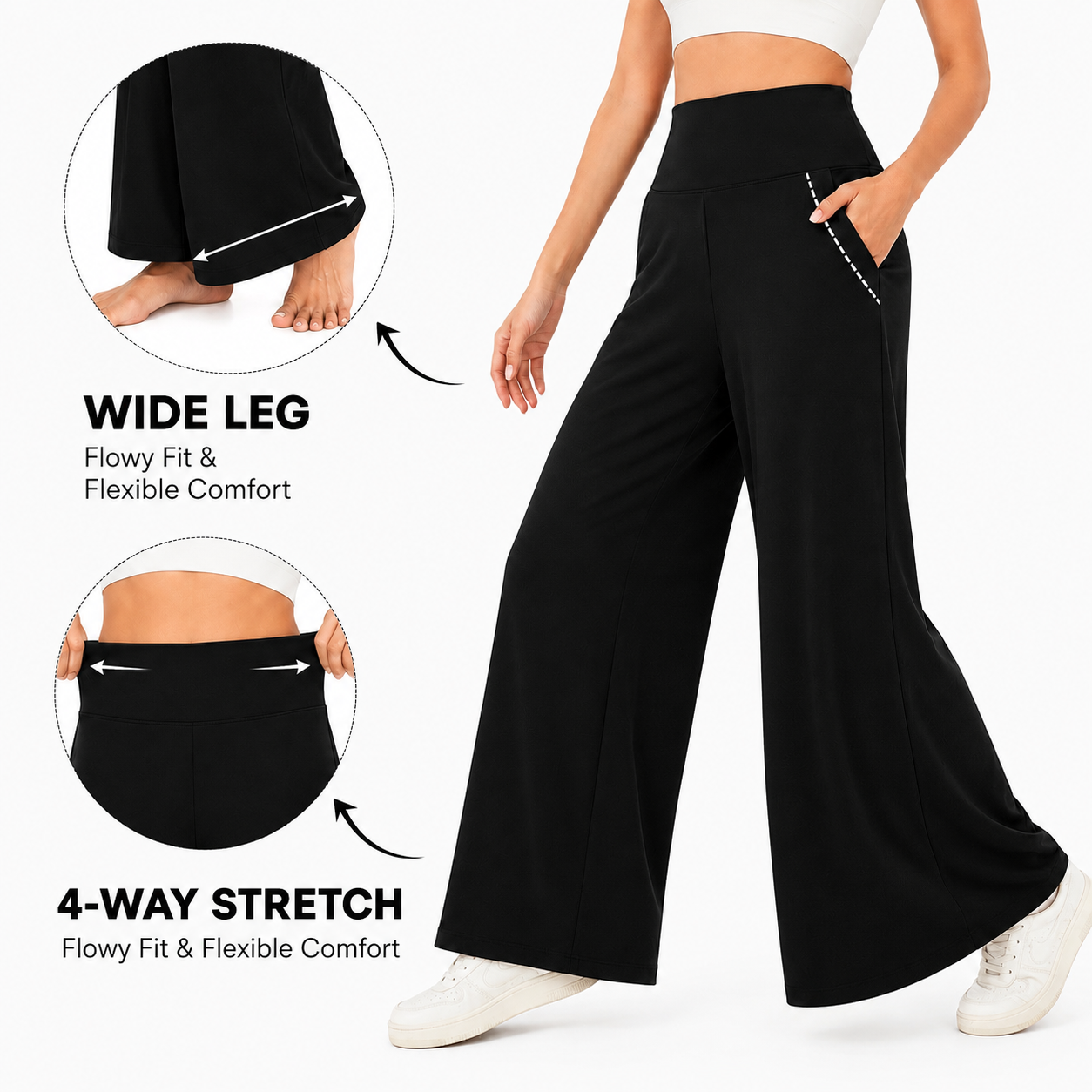 Limited Deal 8-Pack Women's High-Waisted Wide Leg Stretch Pants with Deep Pockets