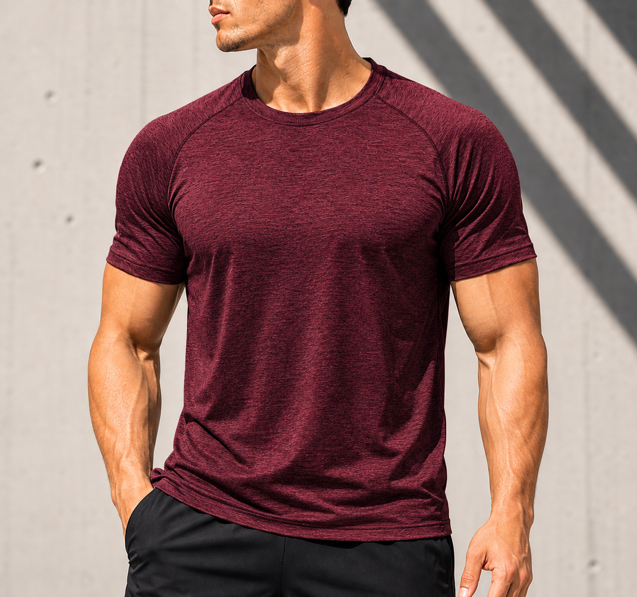 Burgundy Rush front view performance tee