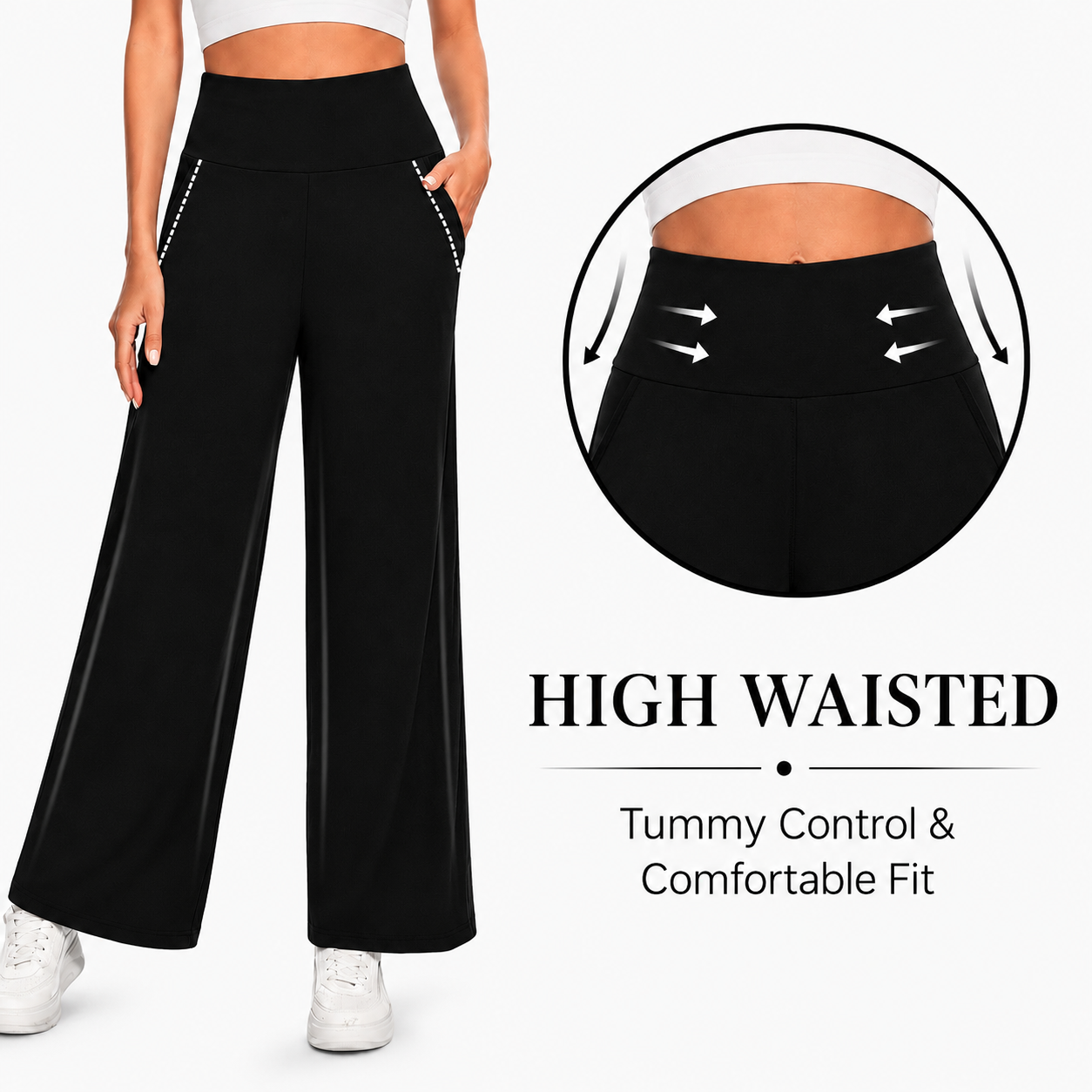 Limited Deal 8-Pack Women's High-Waisted Wide Leg Stretch Pants with Deep Pockets