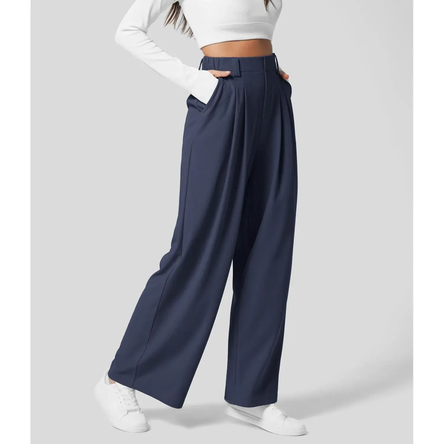 High Waisted Pocket Wide Leg Waffle Work Pants