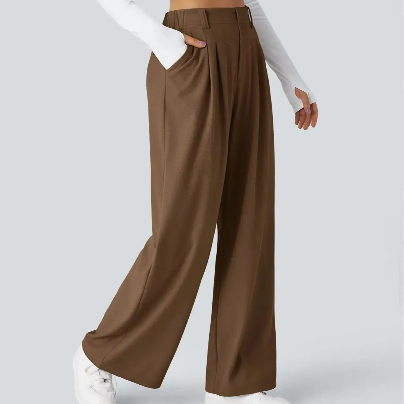 High Waisted Pocket Wide Leg Waffle Work Pants