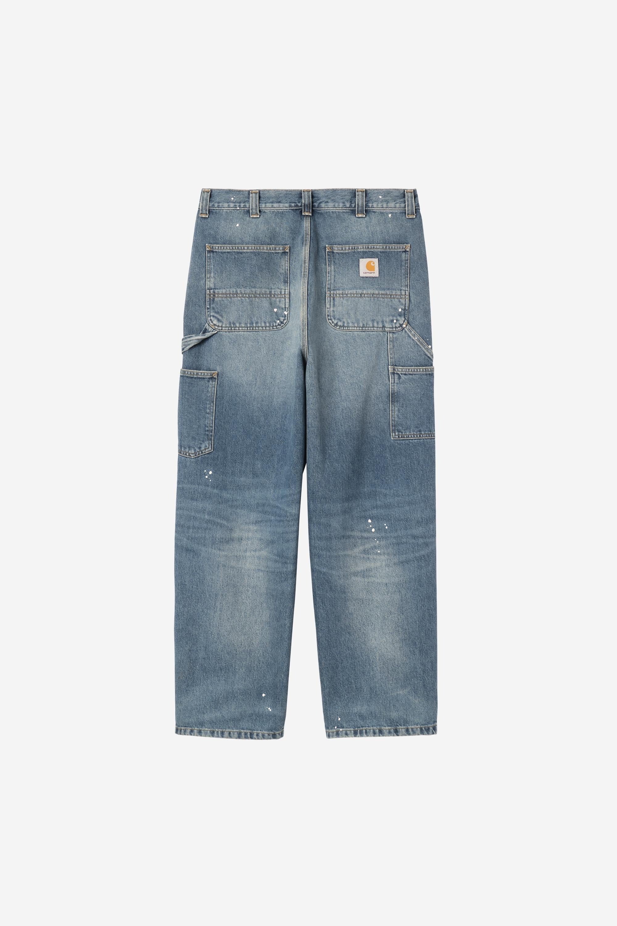 Men's straight-leg jeans with distressed stains
