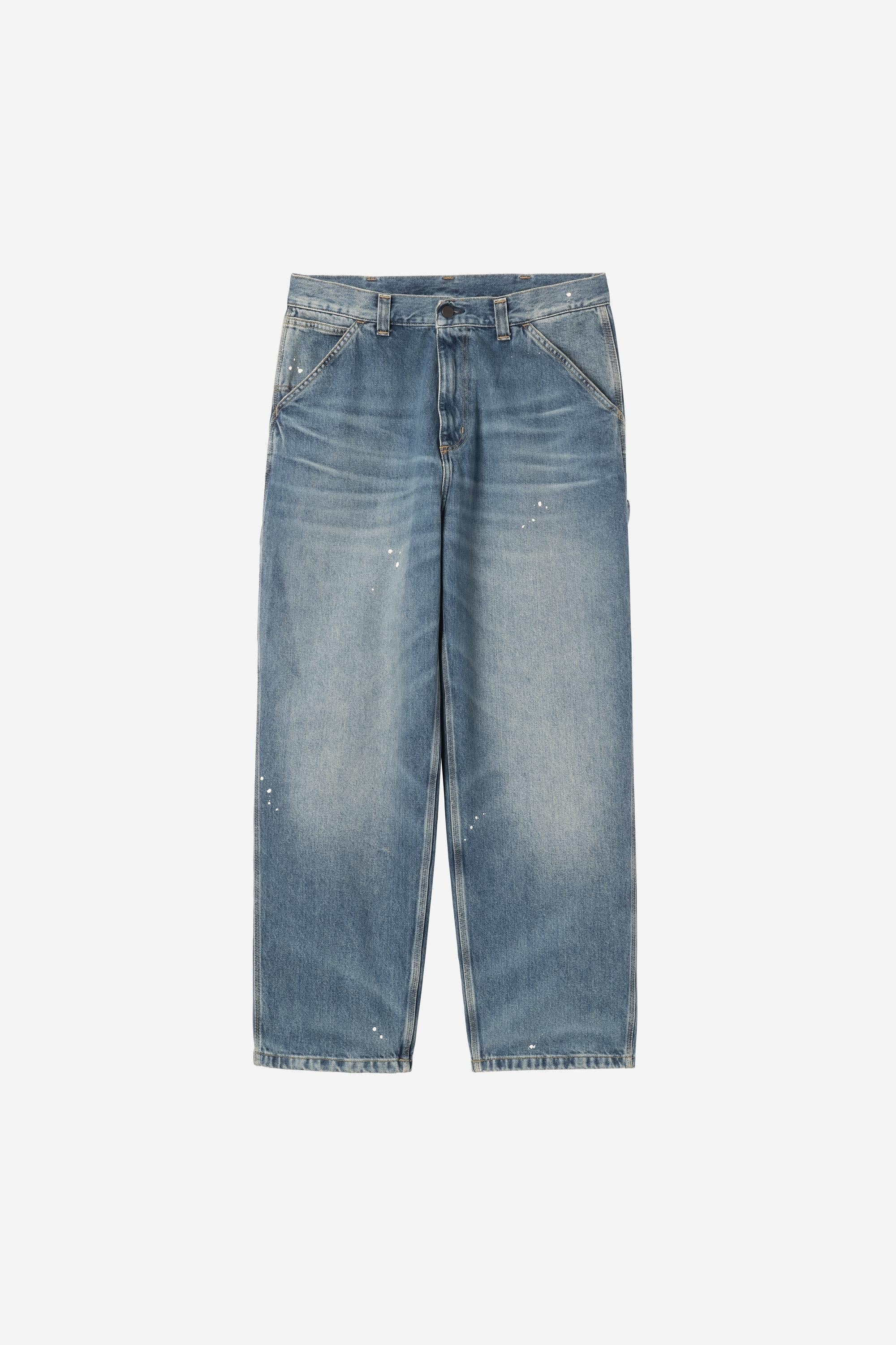 Men's straight-leg jeans with distressed stains