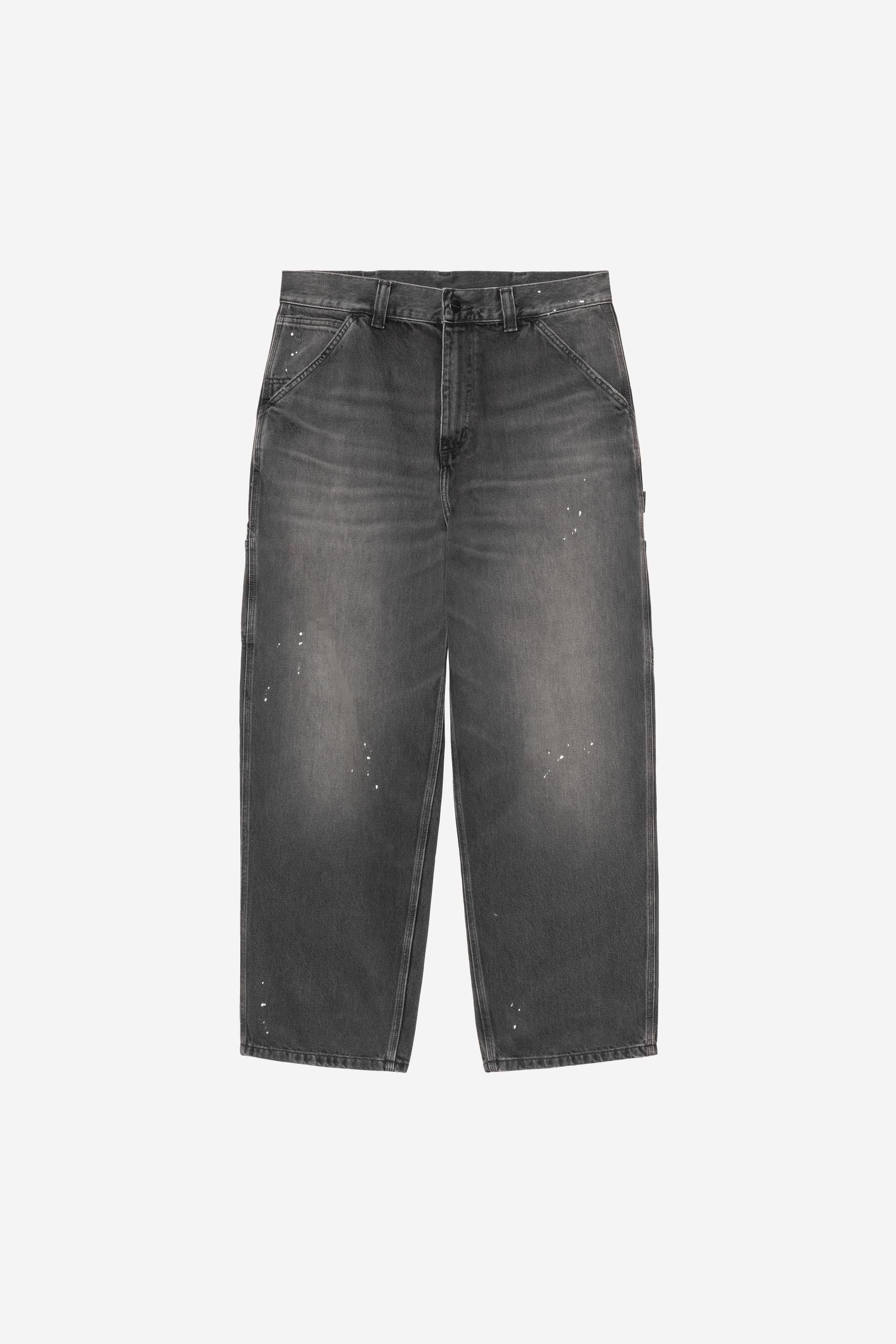 Men's straight-leg jeans with distressed stains