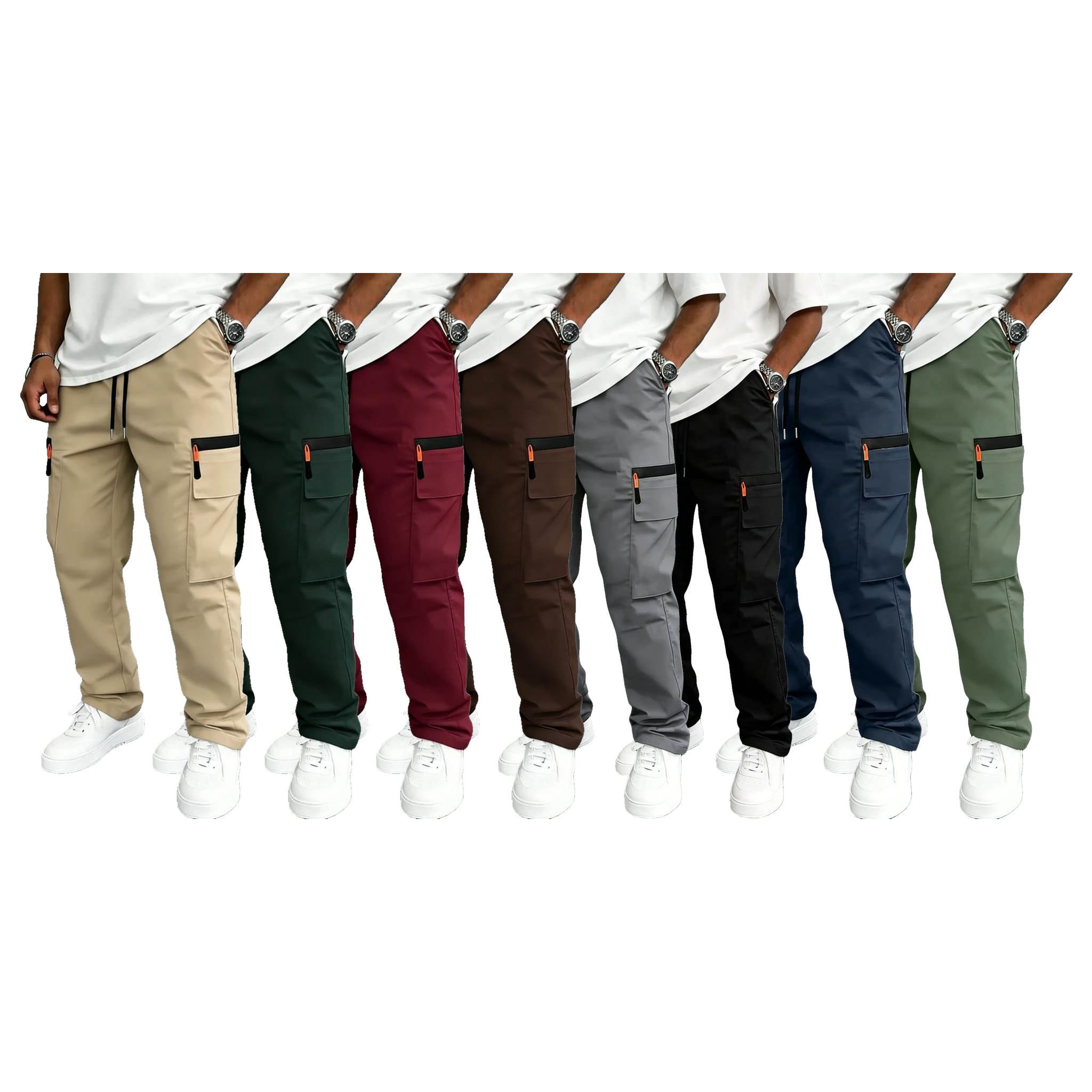Men's Tactical Work Pants Multi-Pack Decorative zipper, includes other large pockets, no rear pockets