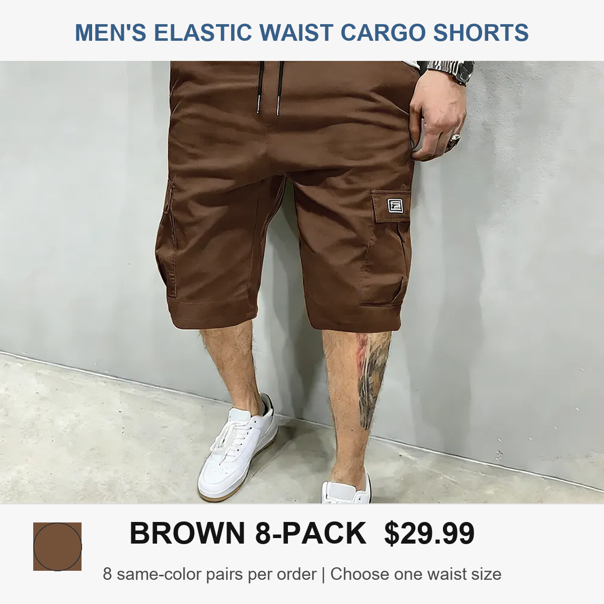 Men's 8-pack cargo shorts - Brown 8-Pack