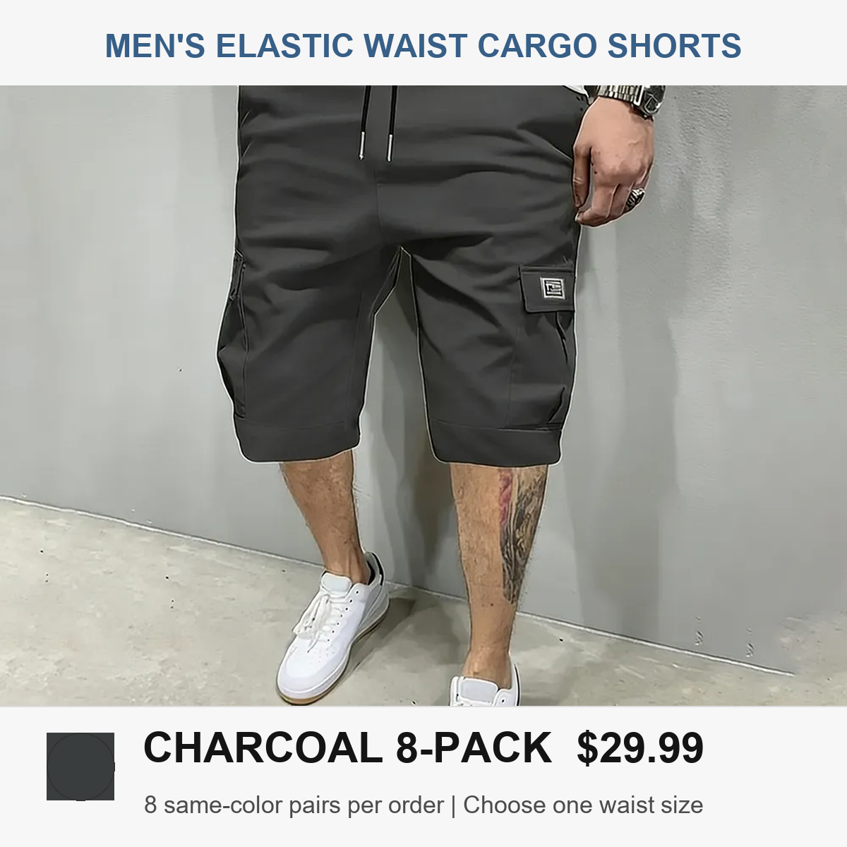 Men's 8-pack cargo shorts - Charcoal 8-Pack